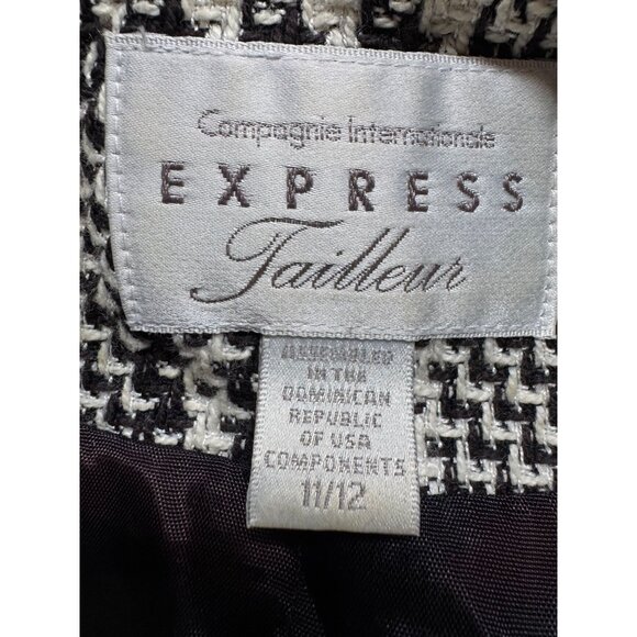Express Tailleur Womens Black & White Plaid Double-Breasted Blazer Jacket Sz 12 - Picture 5 of 16